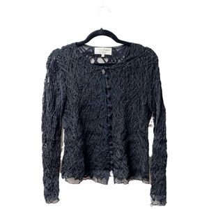 (SOLD) Patsy Seddon for Phase Eight Black Mesh Ribbon Appliqué Cardigan